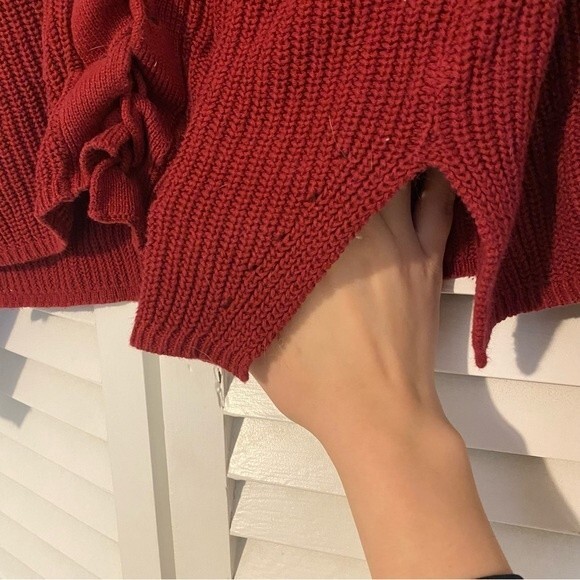 Forever 21 Plus Lace Up Red V Neck Holiday Slouchy Sweater 2XL - Picture 6 of 8